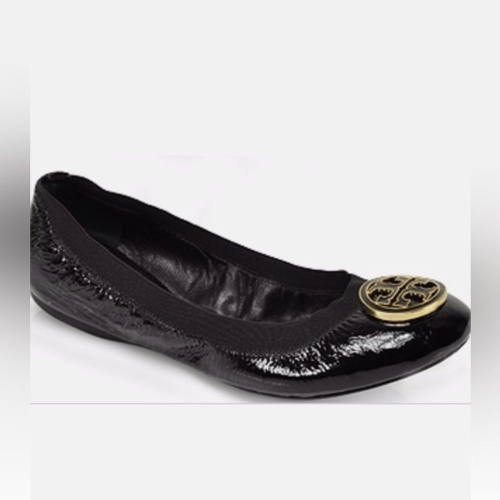 Tory Burch Caroline Black Patent Ballet Flat Shoes size 7.5
